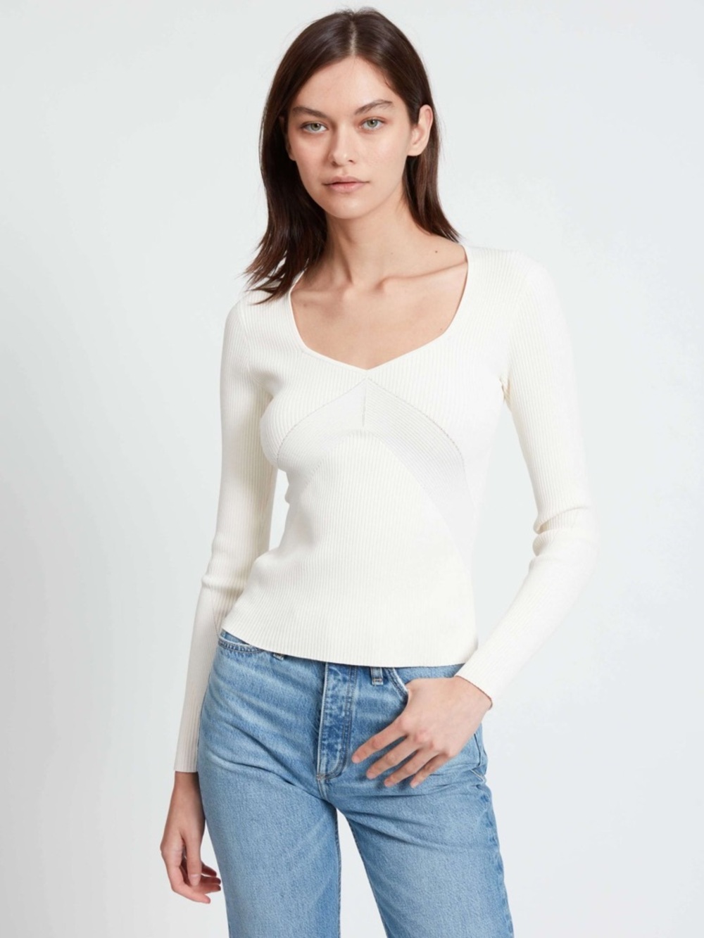 NWT rag & bone Asher Ribbed Long Sleeve Top in Ivory